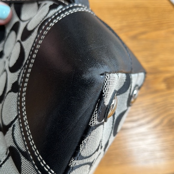 Coach F13977 Signature Domed Jacquard Shoulder Khaki Canvas Satchel - Picture 10 of 13